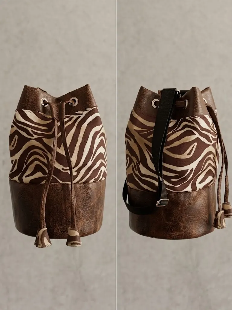 Bolso cubo artesanal con estampado animal print